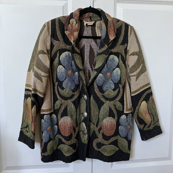 Painted Pony Jackets & Blazers - Vintage Painted Pony Blazer Womens Floral Tapestry Black Brown Jacket Western 90